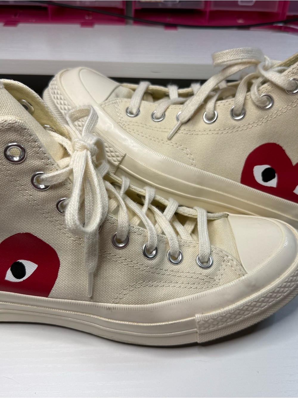 Comme des Garcons PLAY High-Top Canvas Sneakers with Red Heart